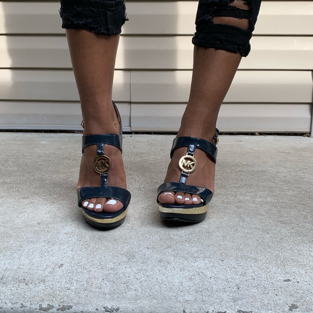 Blue and Gold Michael Kors Platform Heels